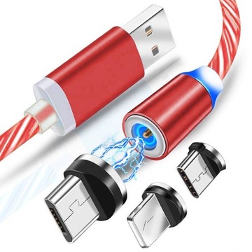 KABEL MAGNETYCZNY 2M MICRO TYP-C IPHONE ŚWIECĄCY