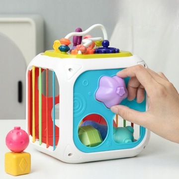 ОБРАЗОВАТЕЛЬНЫЙ СОРТЕР SENSORY CUBE MONTESSORI 7в1 КУЛЬМУЛЯРЫ, БЛОКИ, ЛАСТИНКИ