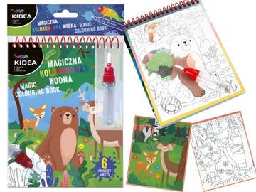 Magiczna KOLOROWANKA WODNA Zwierzęta WIELORAZOWA + pisak KIDEA dla dzieci