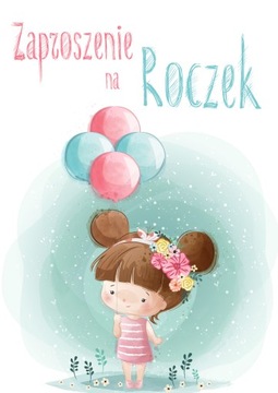 ZAPROSZENIE NA ROCZEK 1 Urodzinki Dziewczynka z Ba