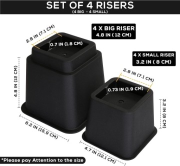 РЕГУЛИРУЕМЫЕ ПОДСТАВКИ ДЛЯ НОГ 8 ШТ 4 ВЫСОКИЕ 4 НИЗКИЕ ЧЕРНЫЕ