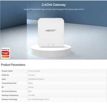 WIFI Bridge Router WL-BOX2 2,4 ГГц Tuya Alexa ANDROID iOS MiBoxer Milight