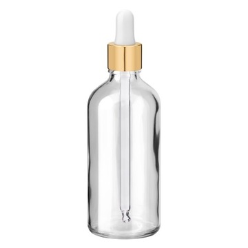 Butelka szklana bezbarwna 100 ml z pipetą złotą 5 sztuk