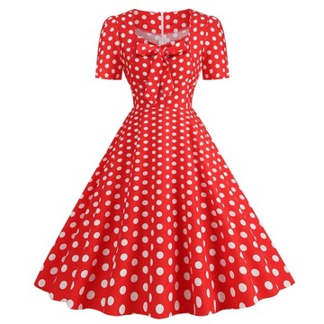 Damska sukienka w stylu retro z lat 50. i 60., w kropki, Rockabilly, L