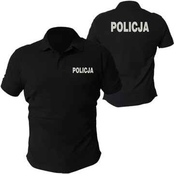 Czarna Koszulka Polo Policja Haft Biały