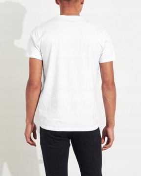 HOLLISTER - Biały Męski Klasyczny T-shirt Serek V-neck _ M