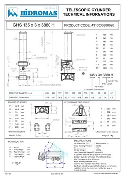 Siłownik teleskopowy hydrauliczny frontowy do wywrotu, naczep 3880 mm