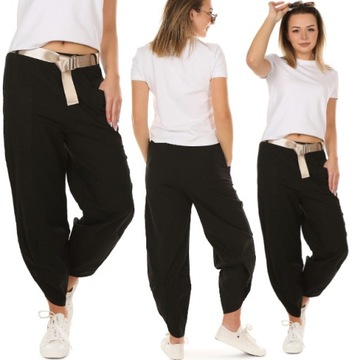 F671 Lniane SPODNIE 7/8 Tulipany