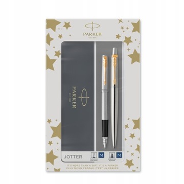 Подарочный набор Parker Jotter Silver Gold с пером и шариковой ручкой в ​​коробке