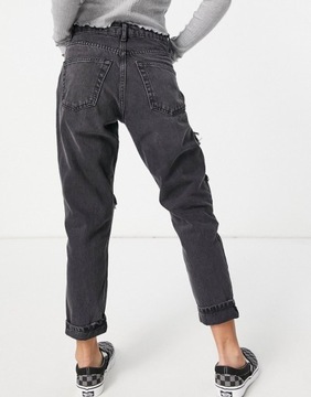 Topshop Petite Czarne mom jeans z dziurami 28/28