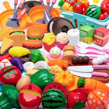DUŻY ZESTAW PLASTIKOWE OWOCE I WARZYWA ZABAWY DLA DZIECI DO KROJENIA 60EL