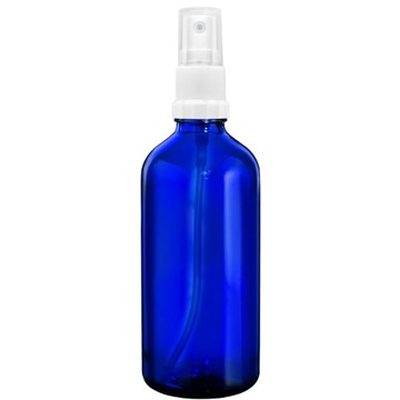 BUTELKA SZKLANA NIEBIESKA 100ML Z ATOMIZEREM BIAŁYM SPRAY