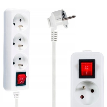 СЕТЕВОЙ УДЛИНИТЕЛЬНЫЙ КАБЕЛЬ ПИТАНИЯ RTV ТВ, ВЫКЛЮЧАТЕЛЬ С ПОДСВЕТКОЙ, 3 РОЗЕТКИ, 1,5 М