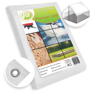 PLANDEKA GRUBA MOCNA WODOODPORNA 5x8 BIAŁA PŁACHTA WZMACNIANA UV+ 140g