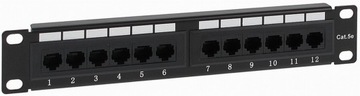 Rack 10'' Patch panel 1U UTP Cat. 5e 12 portów