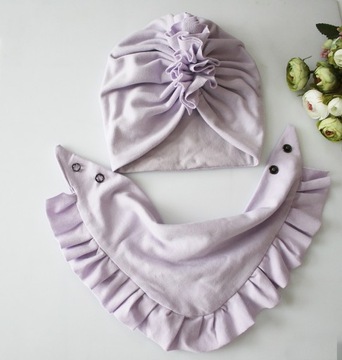 Zestaw turban podwójny chusta 46-48 ok 14-23 mc FIOLET wiosna/jesień