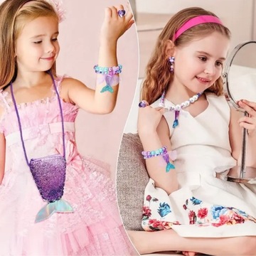 ОЖЕРЕЛЬЕ, СЕРЬГИ, БРАСЛЕТ, КЛЕЙН, СУМОЧКА АРИЭЛЬ, РУСАЛОЧКА, 6 ШТ.