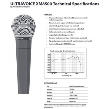 XM8500 Mikrofon dynamiczny Behringer +etui, uchwyt