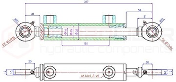 ЦИЛИНДР ГИДРАВЛИЧЕСКИЙ ЦИЛИНДР 2-СТР. 25/16/150 ХОД 150 мм L:317 ГИДРОЛИДЕР