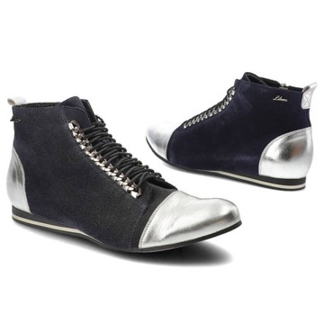 Granatowe Botki Libero Eleganckie Buty Damskie