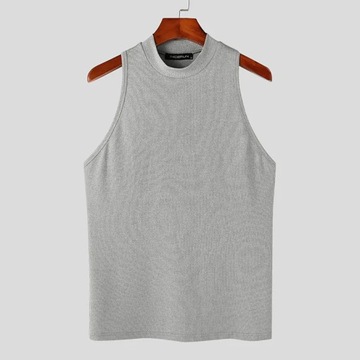 2023 Men Tank Tops Solid Color Turtleneck Sleevele