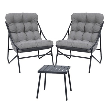 Zestaw MEBLI OGRODOWYCH balkon fotel stolik CASPER 2+1 Light Grey SZARY