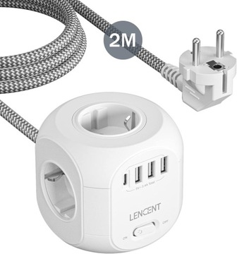 LISTWA ANTYPRZEPIĘCIOWA KOSTKA OCHRONNA 8w1 4 GNIAZDKA + 3 USB-A + 1 USB-C