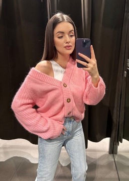Sweter Zara s 36 kardigan różowy wełna alpaka