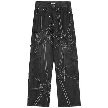 Harajuku retro tooling function black loose jeans