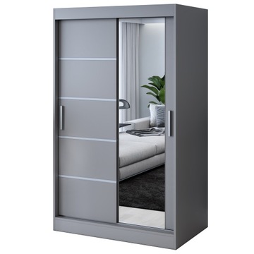Szafa Przesuwna 120 cm Antracyt Listwy Lustro