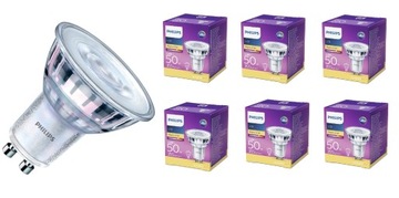 6x Żarówka GU10 Philips LED 4,6W = 50W / barwa ciepła 2700K / 355 lumenów