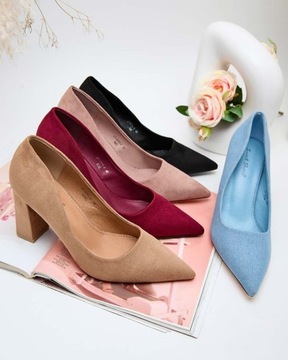 БЕЖЕВЫЕ ЖЕНСКИЕ ТУФЛИ НА КАБЛУКЕ С ДЖИНСАМИ 40