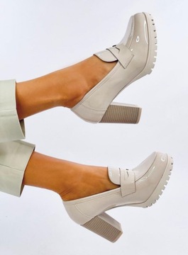 Лакированные мокасины JEFFIS DARK BLUE 37 на высоком каблуке