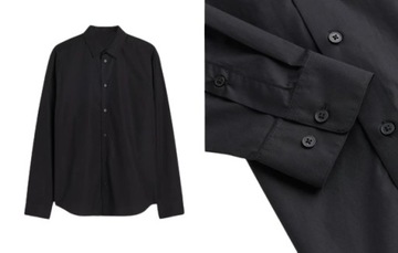 Мужская рубашка черная, с длинным рукавом, хлопковая, строгая, гладкая, приталенная, 43/44 XL