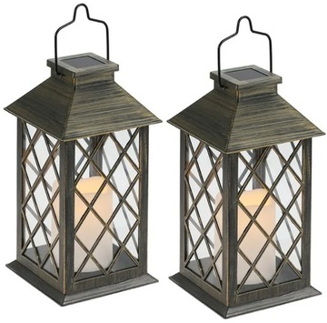 2x Lampka Ogrodowa SOLARNA LED LAMPION LATARENKA 27cm PATYNA ZNICZ SOLARNY