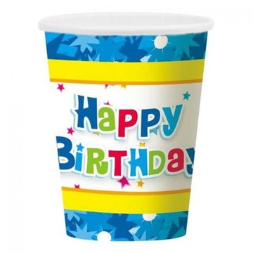Kubeczki jednorazowe Happy Birthday niebieskie x6