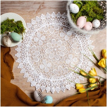 Салфетка БЕЛАЯ, овальная, большая, ДЛЯ ПАСХАЛЬНОЙ КОРЗИНКИ, крючком, 35х50