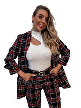 Żakiet marynarka szkocka krata rękaw 3/4 czarna