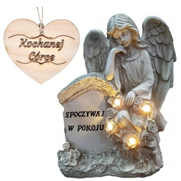 ZNICZ ANIOŁ STRÓŻ z napisem SPOCZYWAJ W POKOJU na grób CÓRKI 21,5 CM