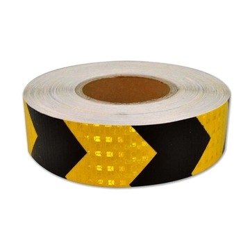 ЛЕНТА ЖЕЛТО-ЧЕРНАЯ СВЕТООТРАЖАЮЩАЯ 25м САМОКЛЕЯЩАЯСЯ