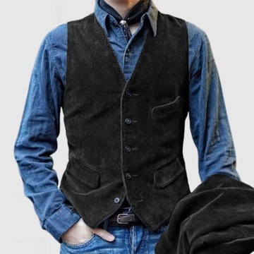 Men's British Style Workwear Corduroy Vest Retro V
