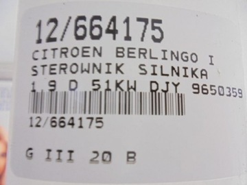 BERLINGO I JEDNOTKA 9650359580 1,9D 9650360480