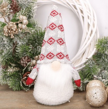 Biała makoszka skrzat chłopiec szara czapka 25cm mix wzorów 1 szt