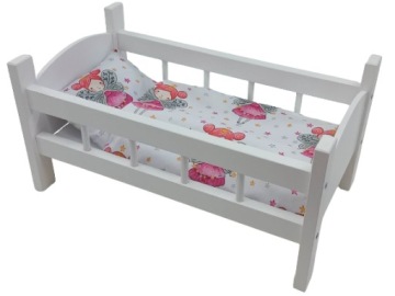 ŁÓŻECZKO DLA LALEK BIAŁE DREWNIANE + POŚCIEL