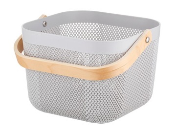 КОРЗИНА-ОРГАНИЗАТОР С ДЕРЕВЯННОЙ РУЧКОЙ СЕРАЯ 23,5Х23,5Х18СМ