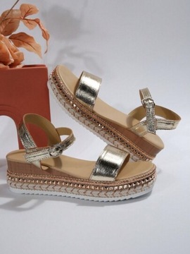 SHEIN GOLD Эспадрильи САНДАЛИИ НА ПЛАТФОРМЕ С ДЕКОРАТИВНЫМИ СТРУЯМИ 36 96811