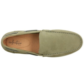 CLARKS Mokasyny męskie Morven Sun oliwkowe skórzane nubukowe 41,5