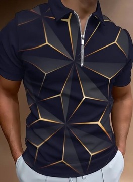 T-shirt MĘSKA KOSZULKA 3D Bluzka Polo Geometryczna Zamek Letnia L z POLSKI