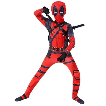 KOSTIUM DEADPOOL ZESTAW 2 MIECZE DLA DZIECI PRZEBRANIE DEADPOOLA STRÓJ 130
