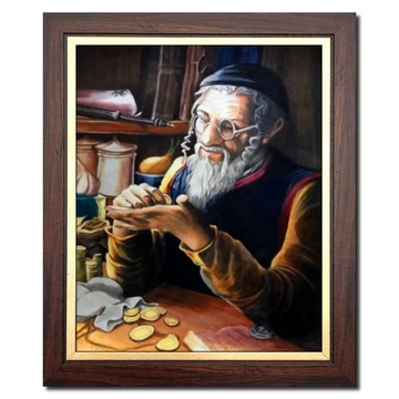 PORTRET ŻYDA Z PIENIĄŻKIEM ŻYD NA SZCZĘŚCIE OBRAZ